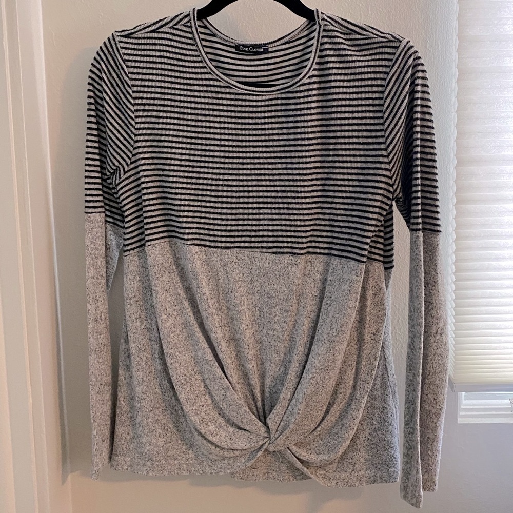 Grey & Black front knot sweater